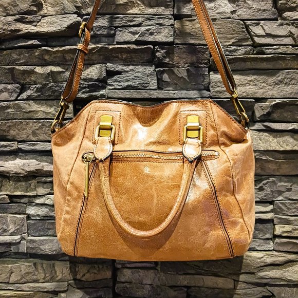 Elliott Lucca Handbags - DISTRESSSED RUSTIC COUNTRY 100% leather ELLIOT LUCCA caramel w/brass crossbody